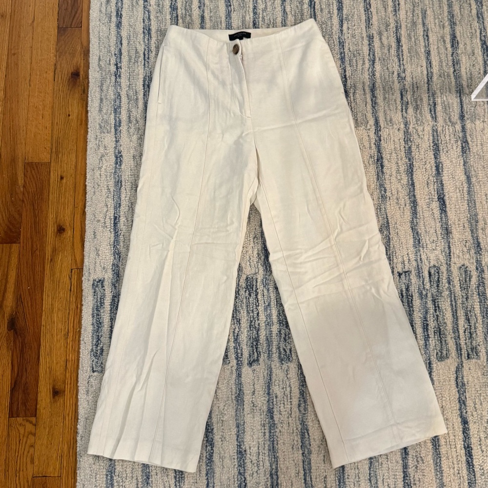 Ann Taylor Petit Linen Cream Wide Leg Pants